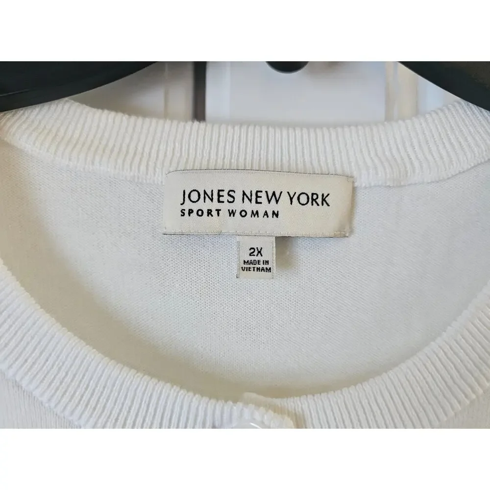 NWT Jones New York White Cardigan Cotton/Nylon 2 Pocket Cardigan Sweater $84 2XL - Picture 6 of 8